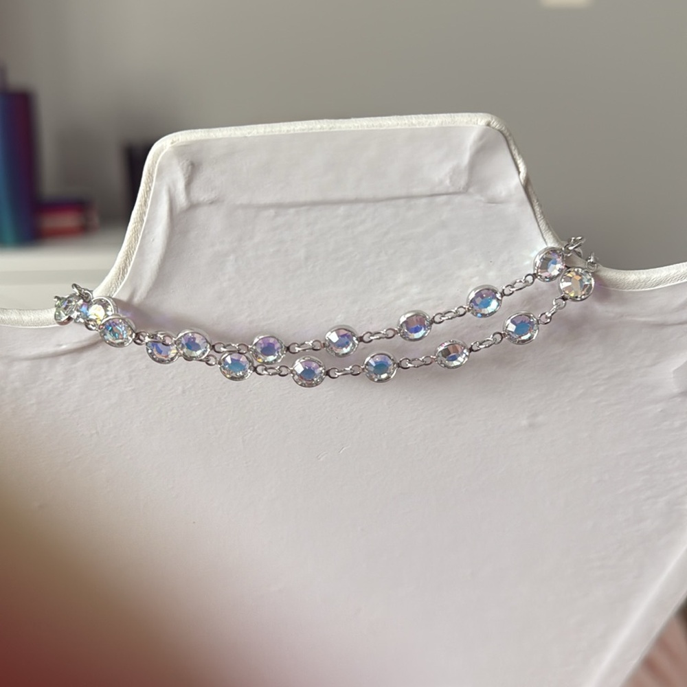 Touchstone Crystal by Swarovski Aurora Borealis Bezel Necklace Silver-Tone - Picture 4 of 7